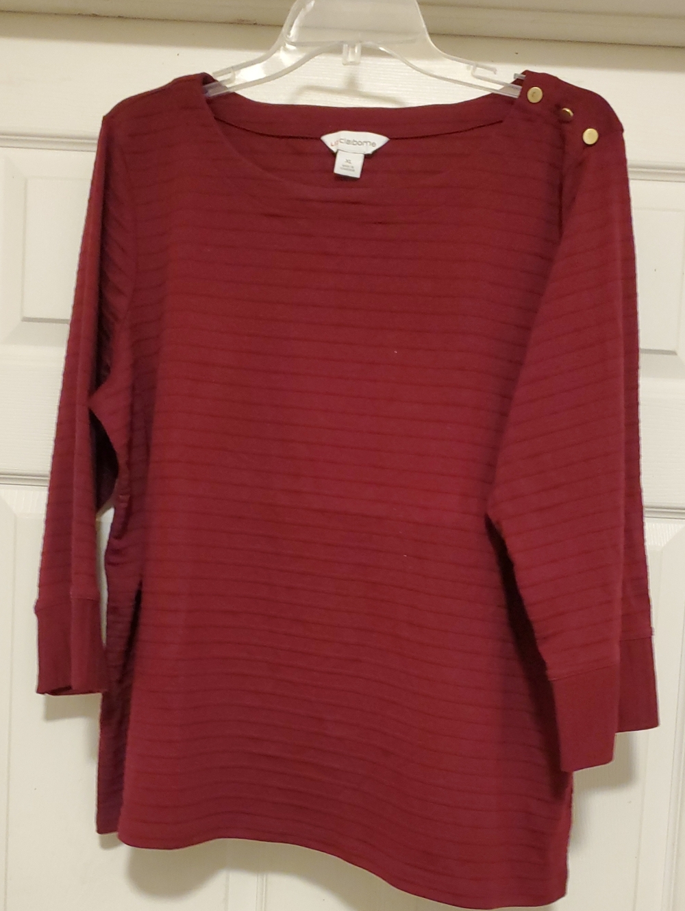 Cocomo Women's Ribbed Button-Shoulder Top in Burgundy Red